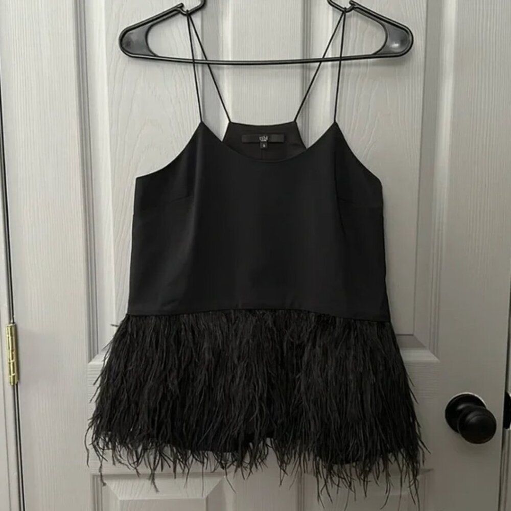 Tibi Silk Ostrich Feather Mindy Tank